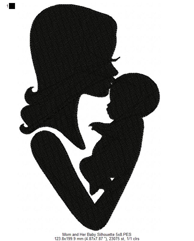 Mom and Her Baby Silhouette - Fill Stitch Embroidery