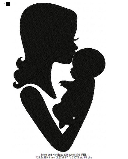 Mom and Her Baby Silhouette - Fill Stitch Embroidery