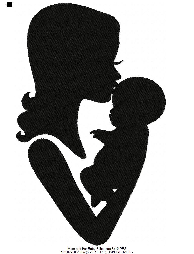 Mom and Her Baby Silhouette - Fill Stitch Embroidery