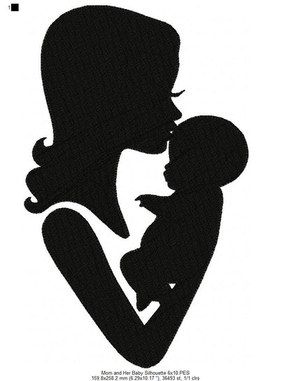 Mom and Her Baby Silhouette - Fill Stitch Embroidery