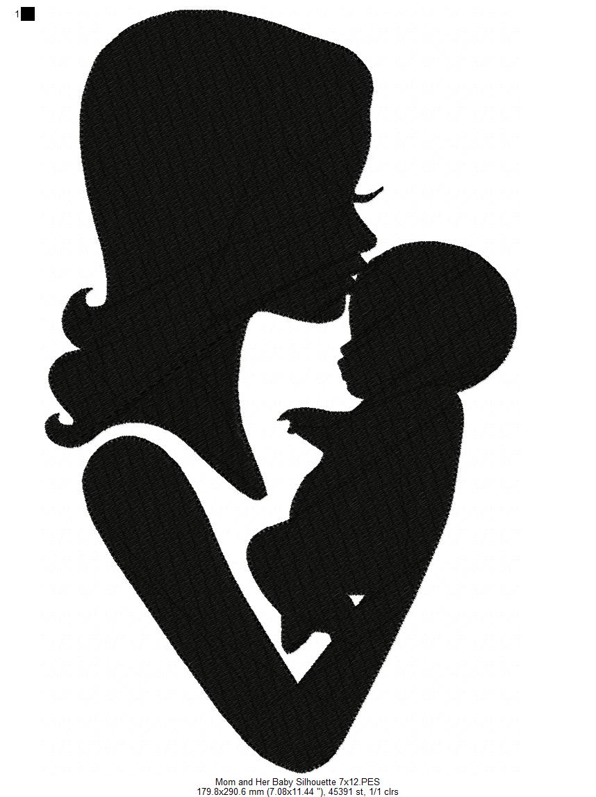 Mom and Her Baby Silhouette - Fill Stitch Embroidery