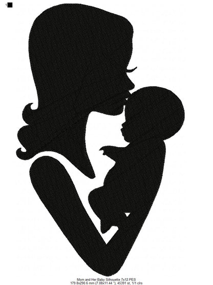 Mom and Her Baby Silhouette - Fill Stitch Embroidery