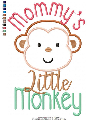 Mommy’s Little Monkey – Appliqué – Machine Embroidery Design