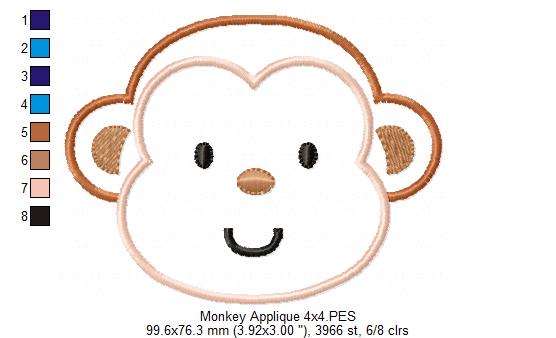 Monkey - Applique - Machine Embroidery Design