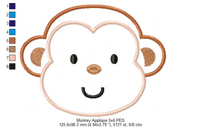 Monkey - Applique - Machine Embroidery Design