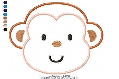 Monkey - Applique - Machine Embroidery Design