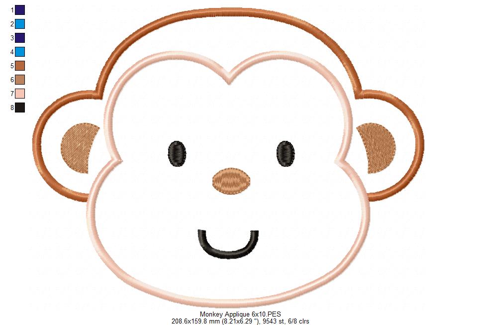Monkey - Applique - Machine Embroidery Design