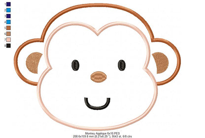Monkey - Applique - Machine Embroidery Design