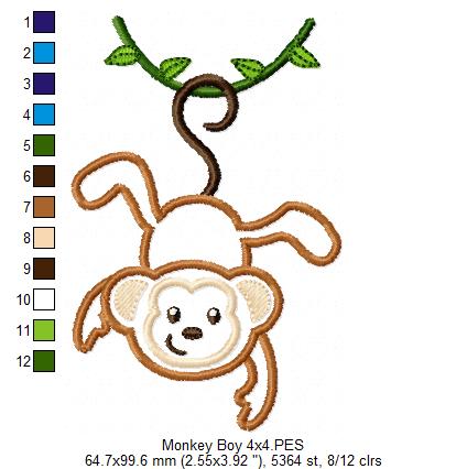 Hanging Monkey Appliqué – Machine Embroidery Design