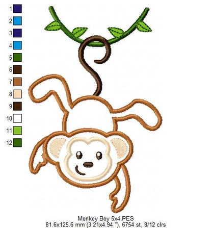 Hanging Monkey Appliqué – Machine Embroidery Design