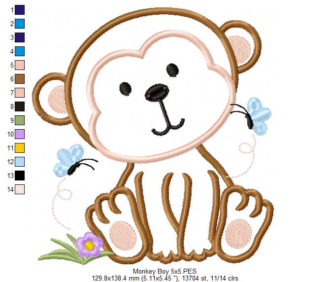 Monkey Boy - Applique Embroidery