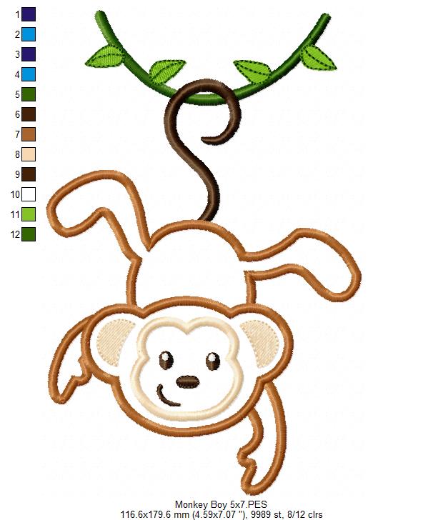 Hanging Monkey Appliqué – Machine Embroidery Design