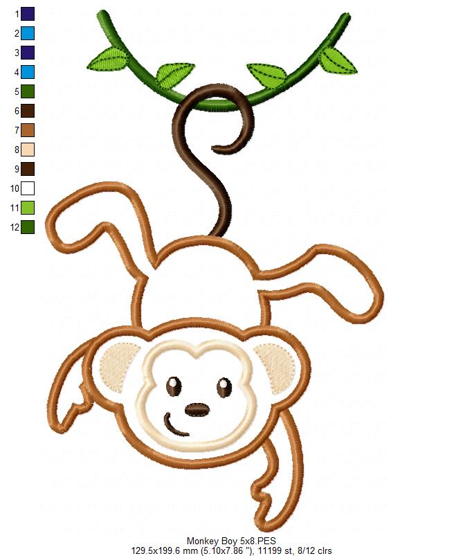Hanging Monkey Appliqué – Machine Embroidery Design