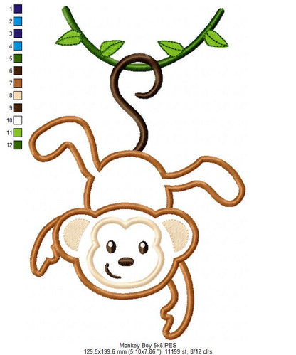 Hanging Monkey Appliqué – Machine Embroidery Design