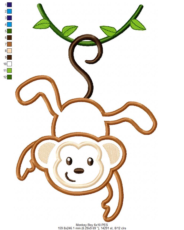 Hanging Monkey Appliqué – Machine Embroidery Design