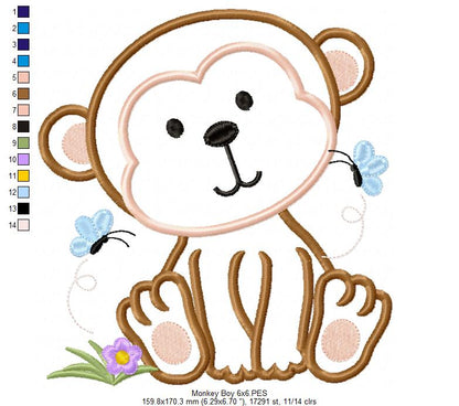 Monkey Boy - Applique Embroidery
