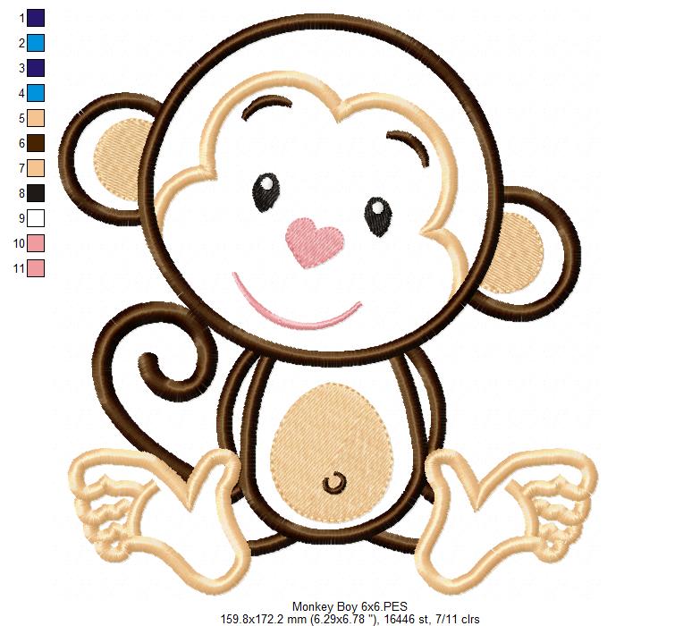 Monkey Boy Smiling - Applique