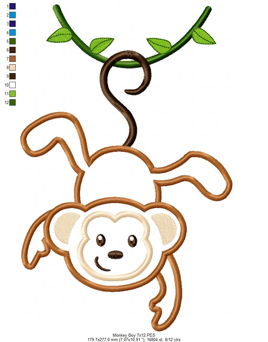 Hanging Monkey Appliqué – Machine Embroidery Design