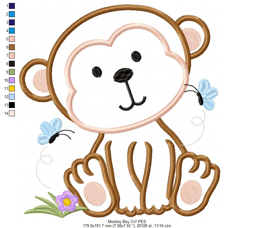 Monkey Boy - Applique Embroidery