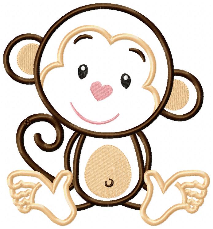 Monkey Boy Smiling - Applique - Machine Embroidery Design
