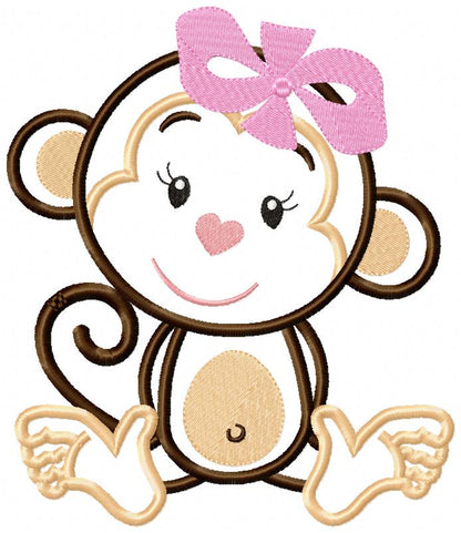 Monkey Girl with Bow - Applique - Machine Embroidery Design