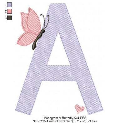 Monogram A Letter A Butterfly - Rippled Stitch