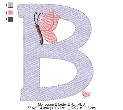 Monogram B Letter B Butterfly - Rippled Stitch