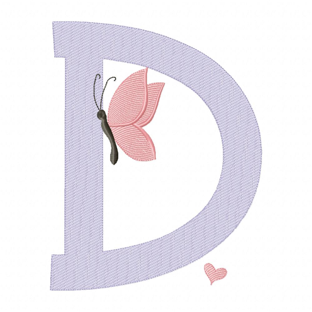Monogram D Letter D Butterfly - Rippled Stitch