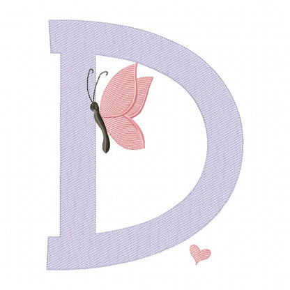 Monogram D Letter D Butterfly - Rippled Stitch