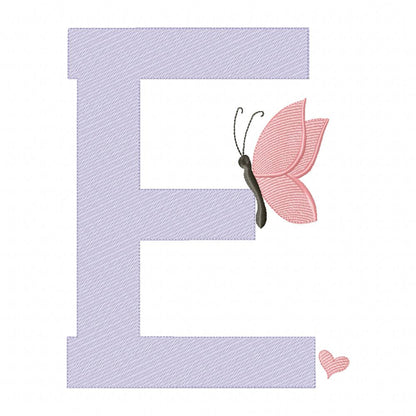 Monogram E Letter E Butterfly - Rippled Stitch