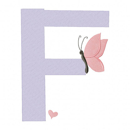 Monogram F Letter F Butterfly - Rippled Stitch