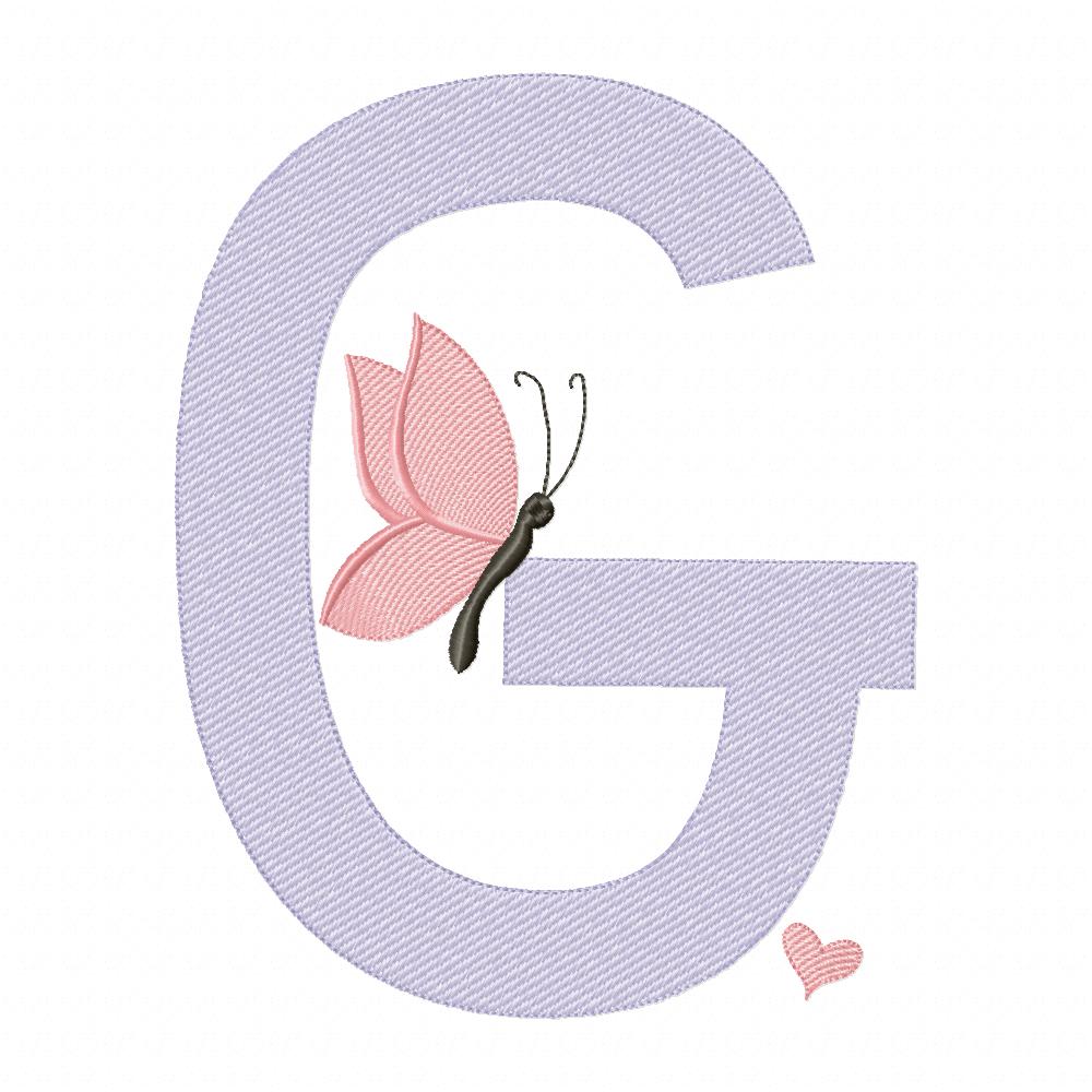 Monogram G Letter G Butterfly - Rippled Stitch