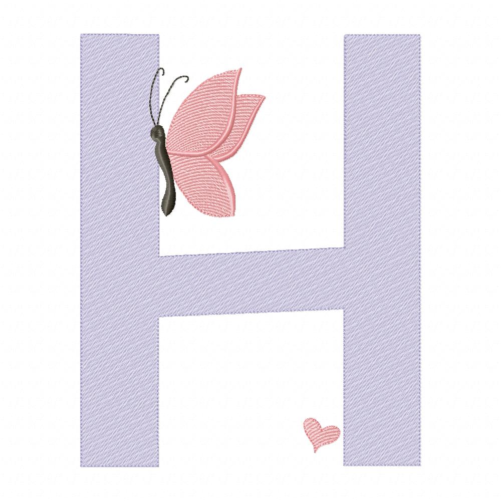 Monogram H Letter H Butterfly - Rippled Stitch