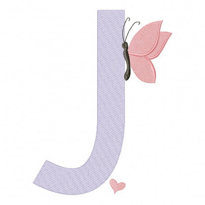 Monogram J Letter J Butterfly - Rippled Stitch