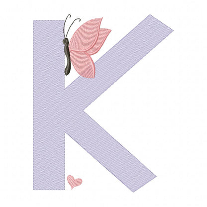 Monogram K Letter K Butterfly - Rippled Stitch
