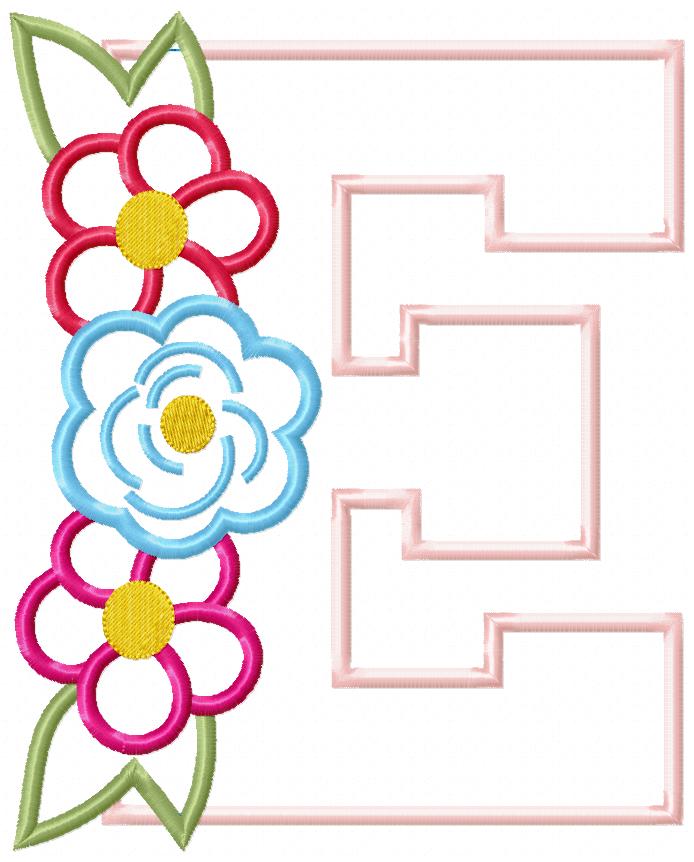 Monogram E and Flowers - Applique