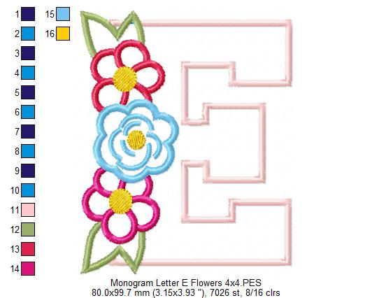 Monogram E and Flowers - Applique