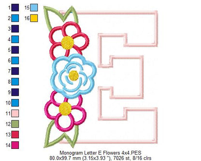Monogram E and Flowers - Applique