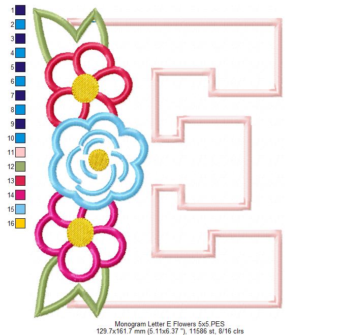 Monogram E and Flowers - Applique