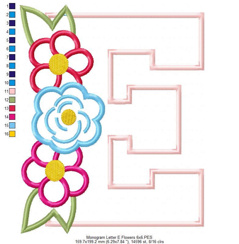 Monogram E and Flowers - Applique