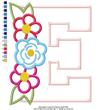 Monogram E and Flowers - Applique