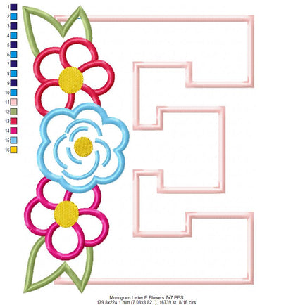 Monogram E and Flowers - Applique