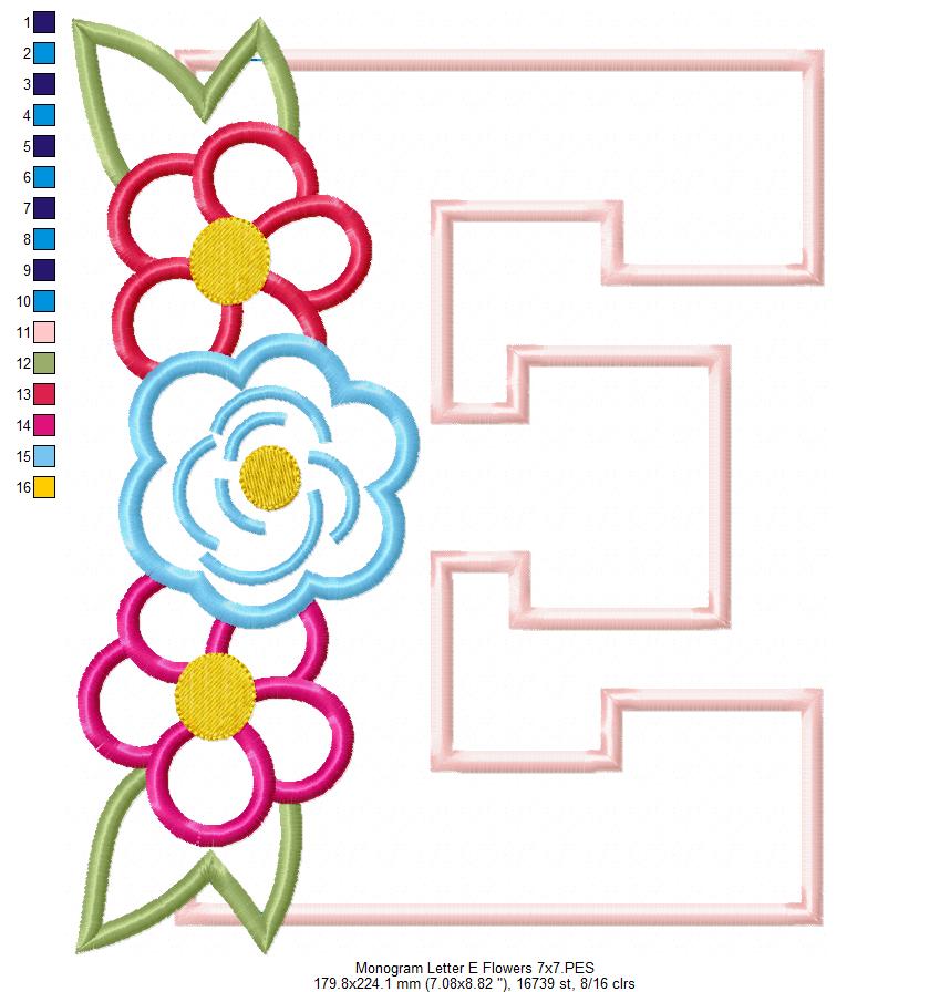 Monogram E and Flowers - Applique