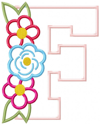 Monogram F and Flowers - Applique