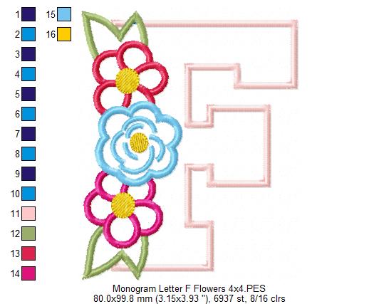 Monogram F and Flowers - Applique