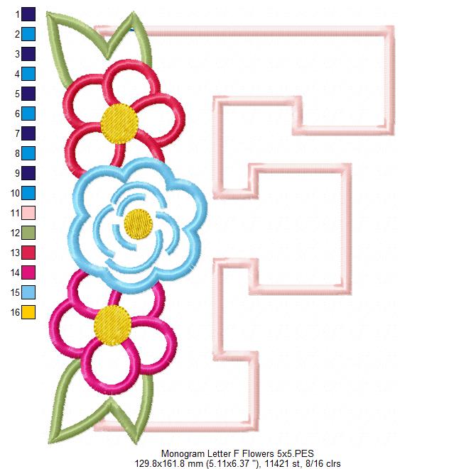 Monogram F and Flowers - Applique