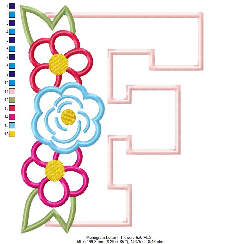 Monogram F and Flowers - Applique
