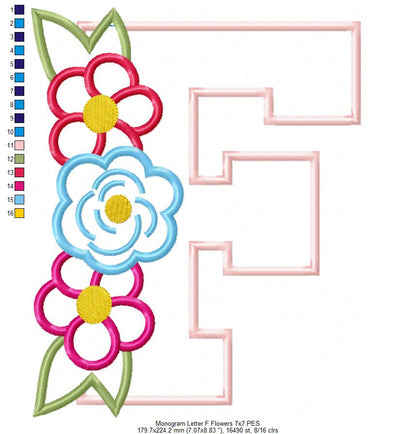 Monogram F and Flowers - Applique