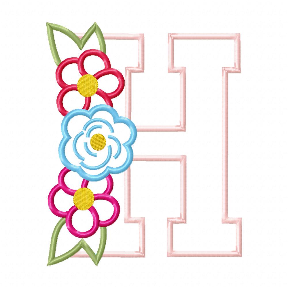 Monogram H and Flowers - Applique
