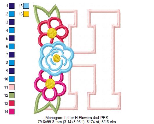 Monogram H and Flowers - Applique